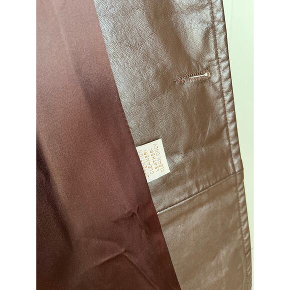 Vintage 60s 70s Brown Leather Short Trench Coat Jacket Belted XL Made in USA - Picture 7 of 16